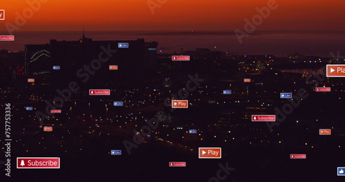 Image of social media data processing over cityscape