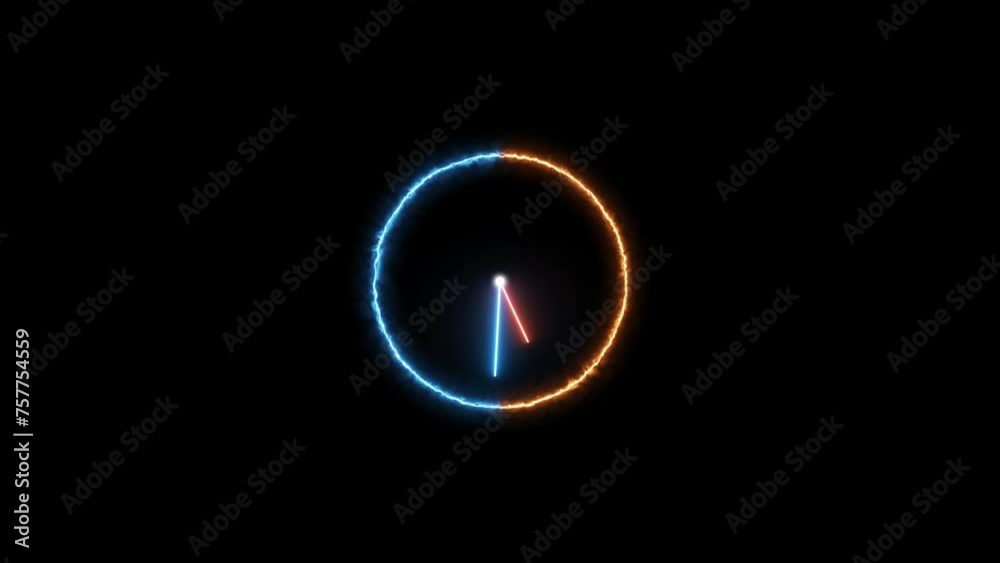 Abstract neon wall clock icon animation on black background. Abstract neon wall clock icon animation on black background.