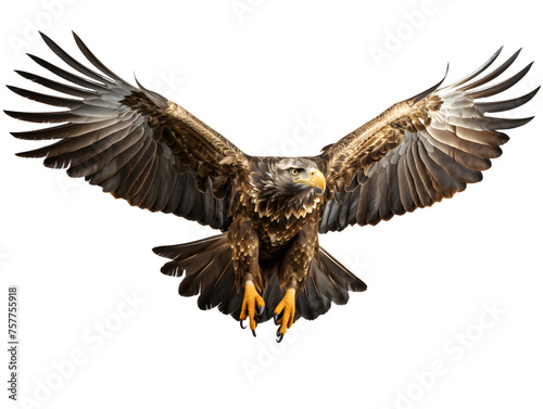 Eagle Flying with Spread Wings Isolated on Transparent Background. Close Up of a Hawk