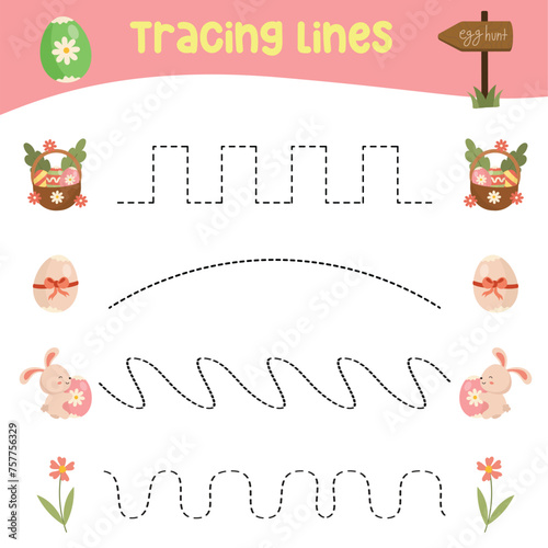 Tracing vertical lines activity for children. Tracing worksheet for kids, practising the motoric skills. Dotted Lines. Educational printable worksheet. Vector file.