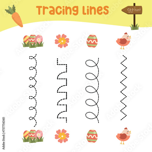 Tracing vertical lines activity for children. Tracing worksheet for kids, practising the motoric skills. Dotted Lines. Educational printable worksheet. Vector file.