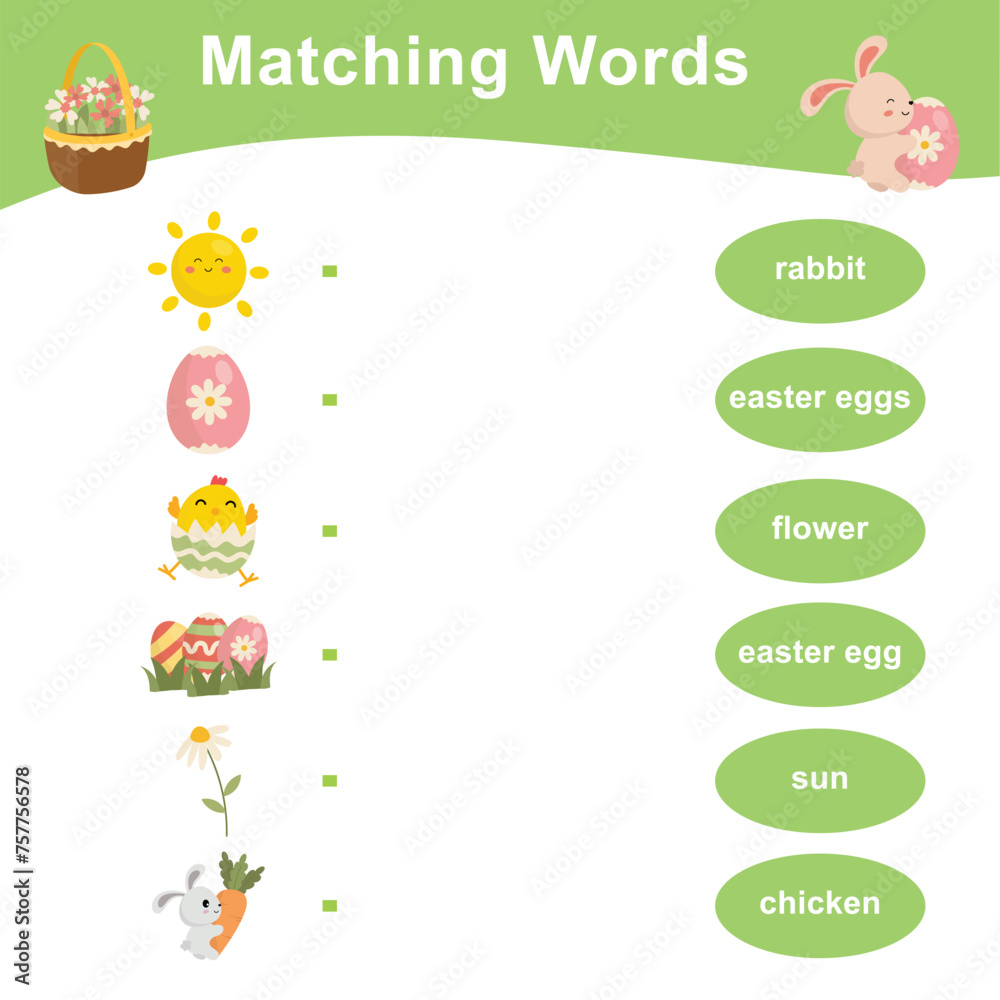Matching words worksheet. Matching pictures with words activity. Kids educational game Matching words worksheet. Matching pictures with words activity. Kids educational game