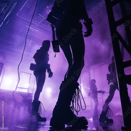 Silhouette Shot of Gothic Actors with gothic Boots, delivering a powerful monologue on a Stage 