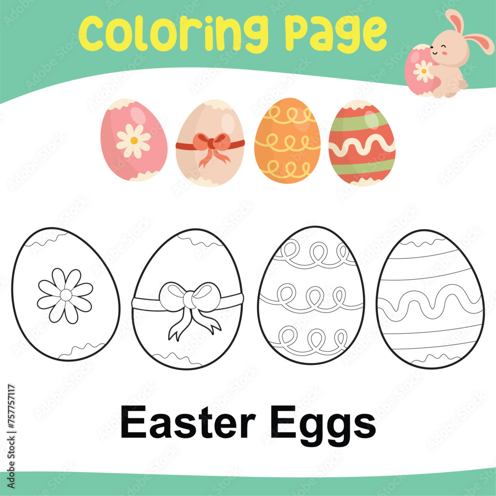 Easter Coloring Page for Kids. Coloring worksheet page. Educational printable coloring worksheet. Vector illustration.