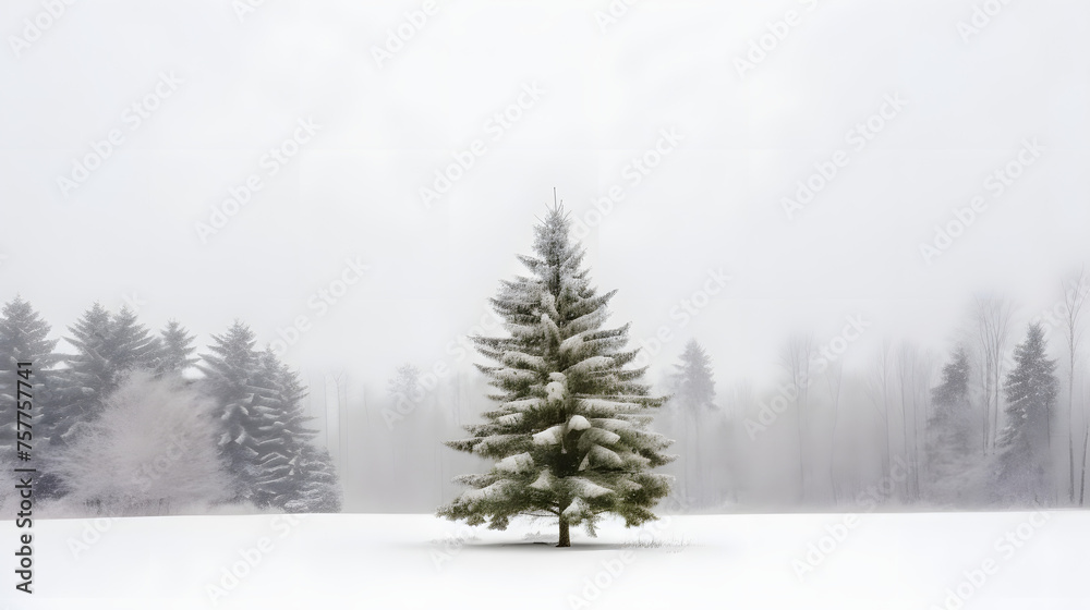 Christmas background. Xmas tree with snow decorated with garland lights