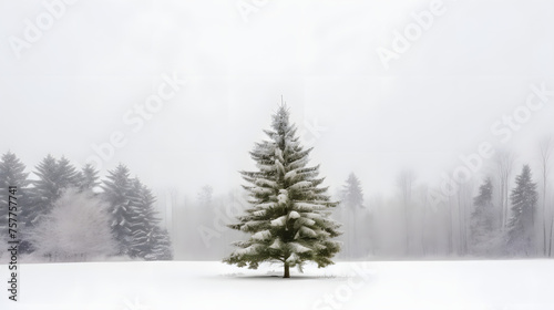 Christmas background. Xmas tree with snow decorated with garland lights