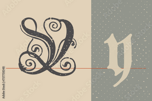 Letter Y logo set. Medieval Polish blackletter calligraphy. 15th century Schwabacher Gothic type.