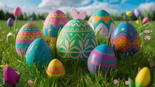 Happy Easter. Easter eggs with different texture.