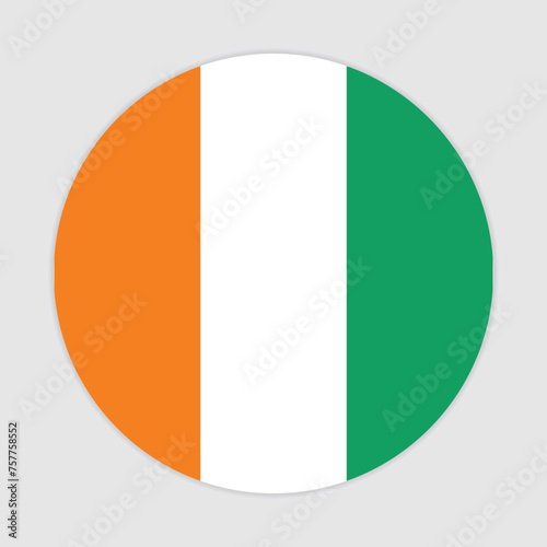 Ivory Coast national flag vector icon design. Ivory Coast circle flag. Round of Ivory Coast flag. 