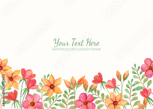 Manual painted of yellow and pink flower watercolor as background frame. 