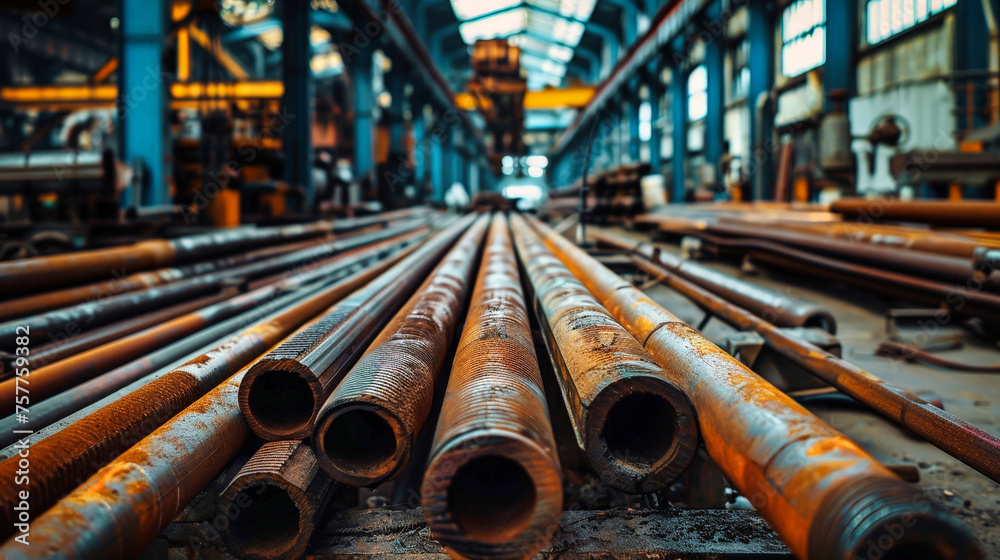 Stacked Steel Pipes on Rack Stacked Steel Pipes on Rack