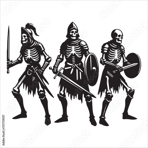 skeleton Knight in black and white vector