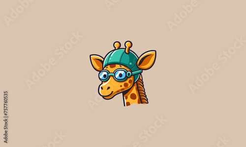 head giraffe wearing swimming googles vector flat design