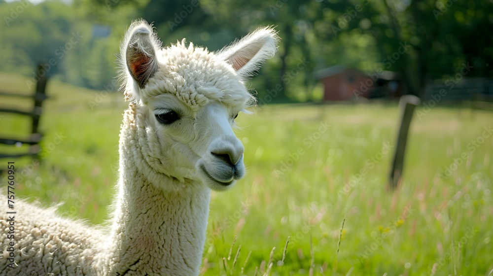 Obraz premium White alpaca on the farm