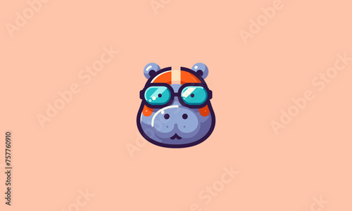 face hippo wearing swimming googles vector mascot design
