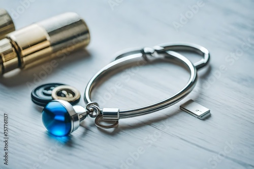 A Keyring on the white table top view