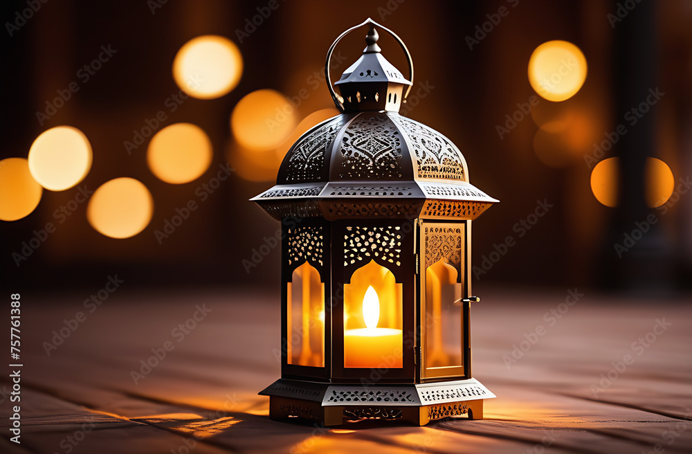 Ramadan kareem lantern on wooden table. Ramadan kareem lantern on wooden table.