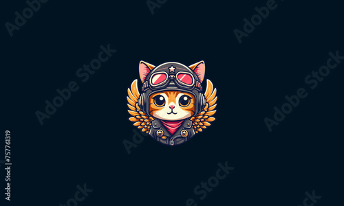 cat with wings wearing helmet googles vector mascot design