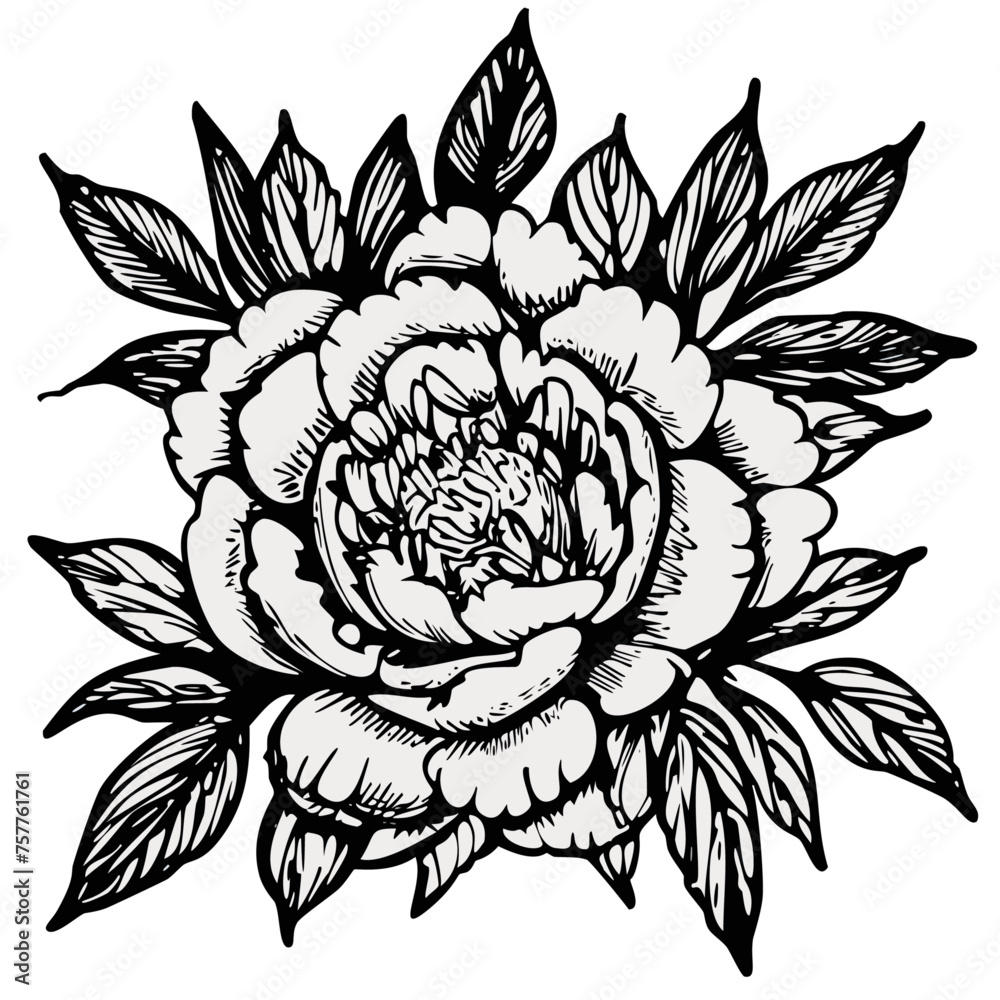 Flower and leaves rose ink sketch Flower and leaves rose ink sketch