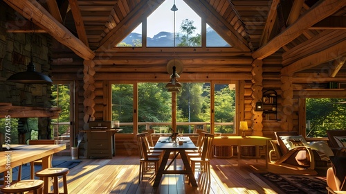 Wooden Cabin Interior in Cozy Retreat