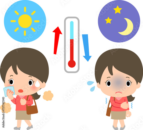 昼に暑がり夜に寒がる女性、寒暖差