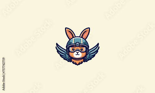 rabbit wearing helmet with wings vector mascot design