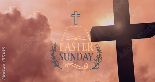 Image of easter sunday over cross and evening sky