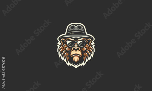 head baboon wearing hat and sun glass vector mascot design