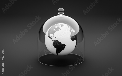Planet Earth under glass cloche. 3d rendering of a environment protection concept