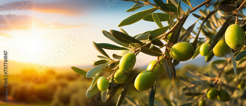 Fresh bio green olives in olives tree farm healthy food photo