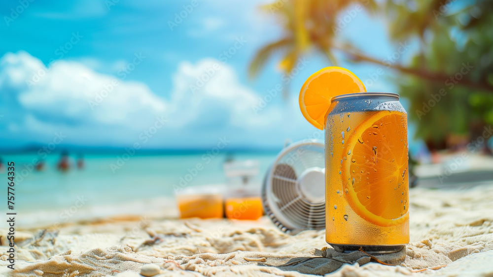 Cool and Refreshing: A Snapshot of a Perfect Summer Day with a Can of Orange Soda Cool and Refreshing: A Snapshot of a Perfect Summer Day with a Can of Orange Soda
