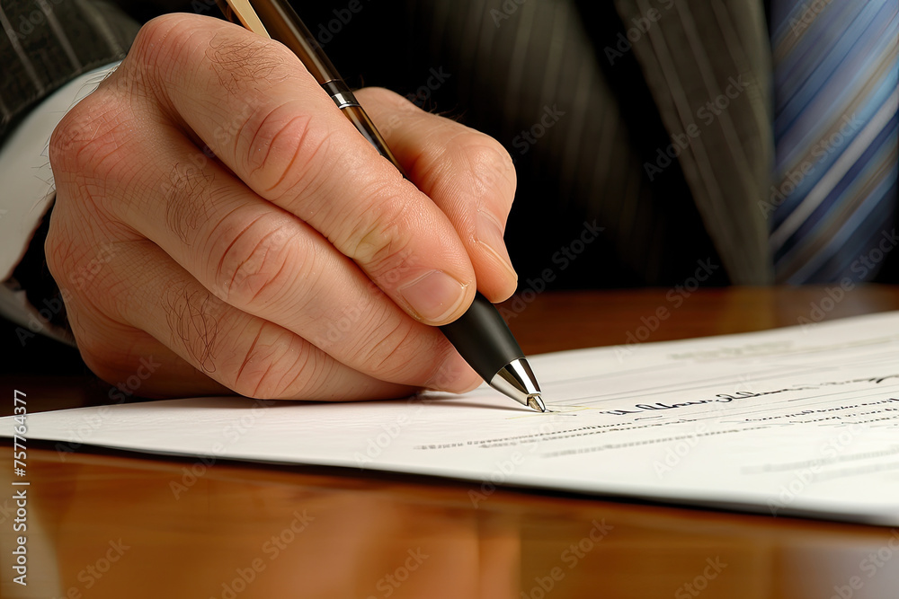 Close-up of a male hand singing a contract Close-up of a male hand singing a contract