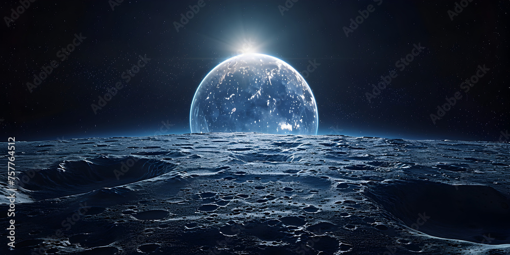 Earth view from Moon at Night,  Night Sleep Moon . - obrazy, fototapety, plakaty 