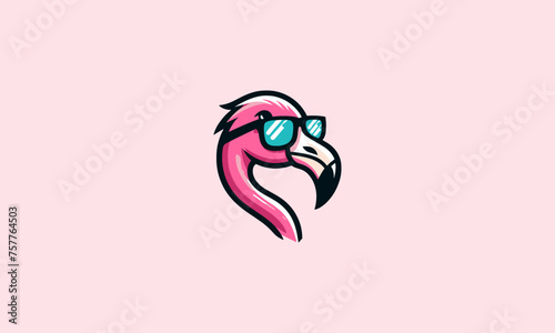 flamingo wearing sun glass vector mascot design