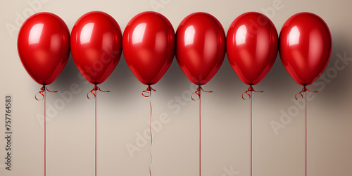 Bunch of Red Balloons Isolated on White Background. Floating Helium Balloons