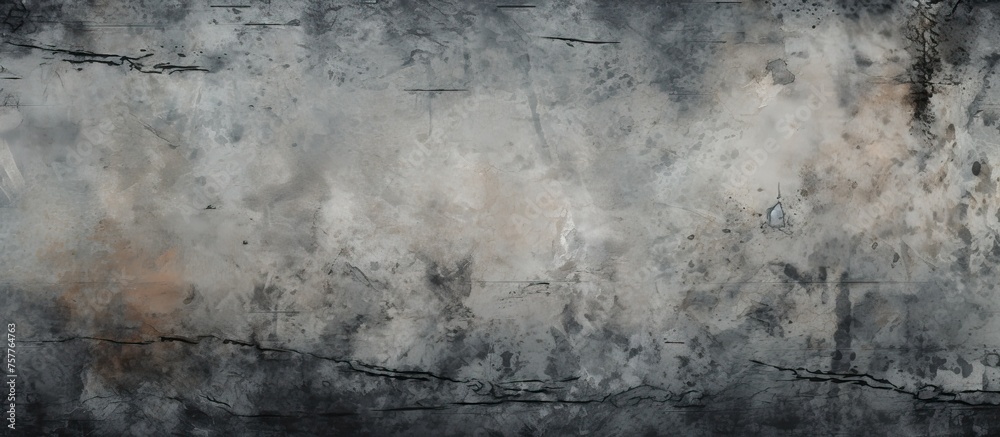 A close up of a grey concrete wall with various stains resembles a natural landscape, with patterns reminiscent of cumulus clouds on a freezing winter day, adding a touch of darkness to the scene