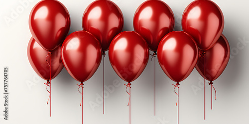 Bunch of Red Balloons Isolated on White Background. Floating Helium Balloons photo