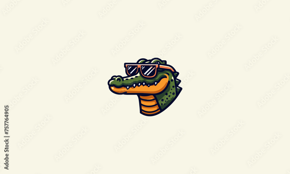 head crocodile wearing sun glass angry vector mascot design