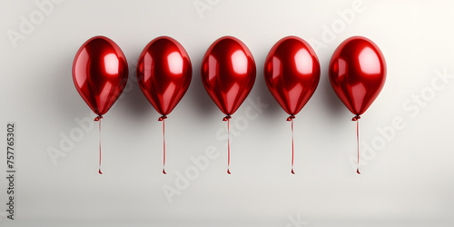 Bunch of Red Balloons Isolated on White Background. Floating Helium Balloons photo