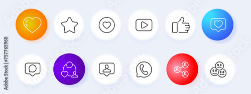 Chat icon set. Dialogue bubble, message, emoji, checkmark, verification, correspondence, social network. Neomorphism style. Vector line icon for business and advertising