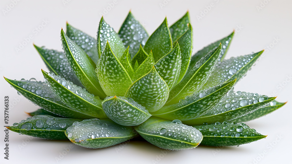 Aloe vera plant with water drops isolated on white background. - obrazy, fototapety, plakaty 