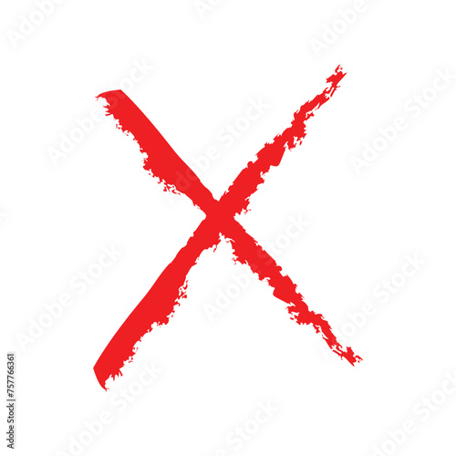 Abstract red cross painted by wide brush strokes on white artboard.