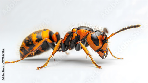 Close up of a wasp on a white background. Macro.