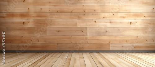 Front view of a blank wall in a room with wooden plank