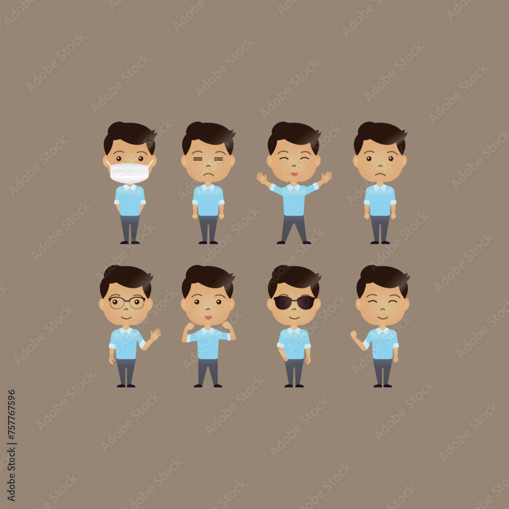 Set of cute Asian cartoon characters with various movements and emotional expression
Set of cute Asian cartoon characters with various movements and emotional expression