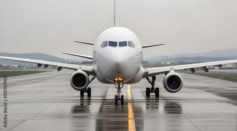 Frontal view of a passenger aircraft departing the runway Frontal view of a passenger aircraft departing the runway