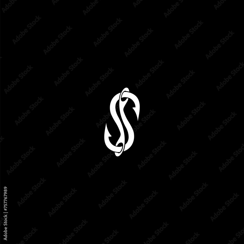 Fototapeta premium Fishing hook logo icon isolated on dark background