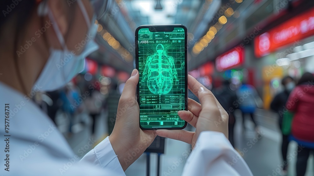 The concept of health care technology Mobile phone with telemedicine. Connect to medical interfaces Used to detect and analyze obesity. The concept of health care technology Mobile phone with telemedicine. Connect to medical interfaces Used to detect and analyze obesity.
