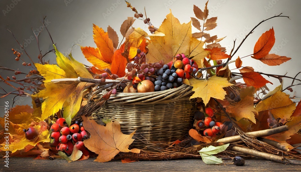 autumn leaves in basket