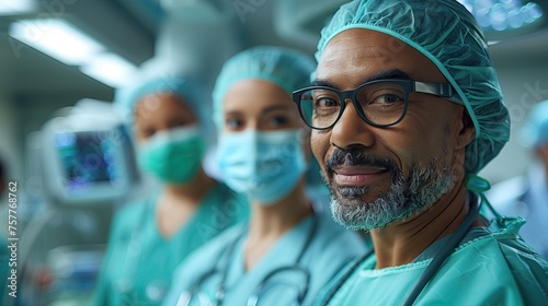 The head doctor and medical team are preparing and preparing to operate a patient in the operating room in the hospital.